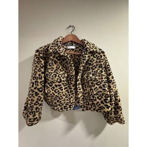 Zara Girls Leopard Print Sherpa Jacket Size 9-10 Years Cropped
